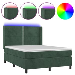 Boxspring met matras en LED fluweel donkergroen 140x190 cm