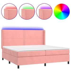 Boxspring met matras en LED fluweel roze 200x200 cm