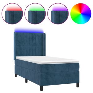 Boxspring met matras en LED fluweel donkerblauw 100x200 cm