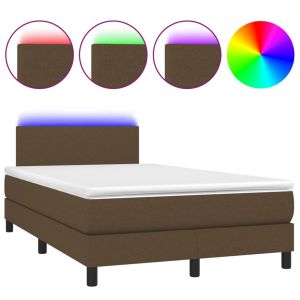 Boxspring met matras en LED stof donkerbruin 120x200 cm