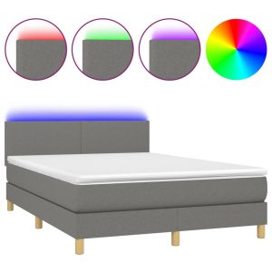 Boxspring met matras en LED stof donkergrijs 140x190 cm