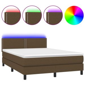 Boxspring met matras en LED stof donkerbruin 140x190 cm