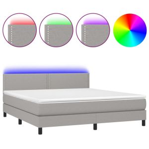 Boxspring met matras en LED stof lichtgrijs 180x200 cm