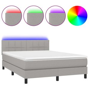 Boxspring met matras en LED stof lichtgrijs 140x190 cm