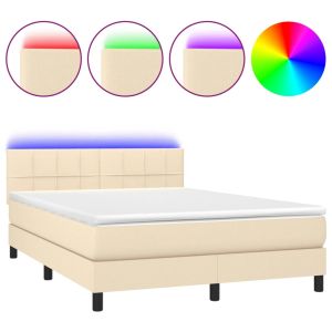 Boxspring met matras en LED stof crèmekleurig 140x190 cm