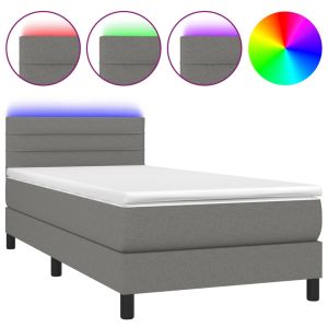 Boxspring met matras en LED stof donkergrijs 90x200 cm