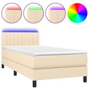 Boxspring met matras en LED stof crèmekleurig 80x200 cm