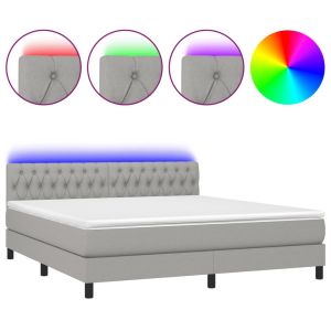 Boxspring met matras en LED stof lichtgrijs 160x200 cm