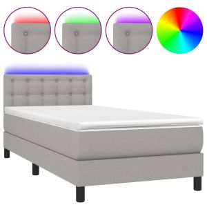 Boxspring met matras en LED stof lichtgrijs 90x200 cm