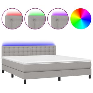 Boxspring met matras en LED stof lichtgrijs 160x200 cm