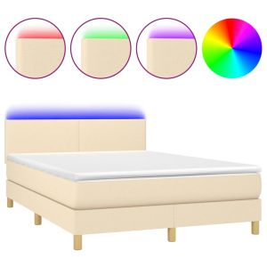 Boxspring met matras en LED stof crèmekleurig 140x190 cm