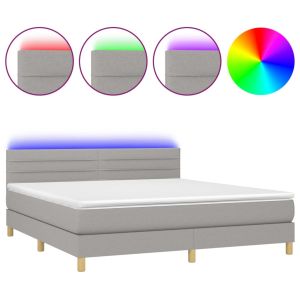 Boxspring met matras en LED stof lichtgrijs 160x200 cm