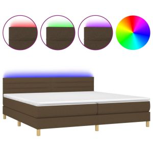 Boxspring met matras en LED stof donkerbruin 200x200 cm
