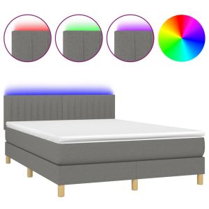 Boxspring met matras en LED stof donkergrijs 140x190 cm