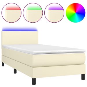 Boxspring met matras en LED kunstleer crèmekleurig 90x200 cm