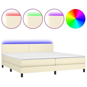 Boxspring met matras en LED kunstleer crèmekleurig 200x200 cm