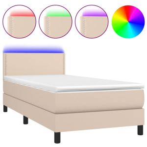Boxspring met matras en LED kunstleer cappuccinokleur 90x200 cm