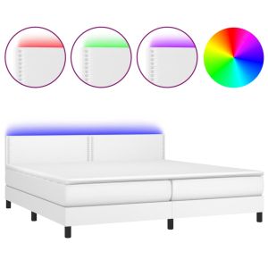 Boxspring met matras en LED kunstleer wit 200x200 cm