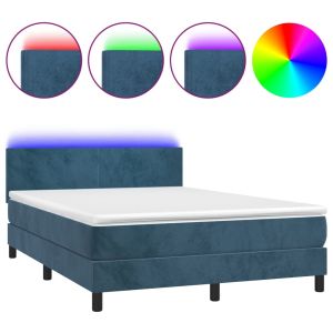 Boxspring met matras en LED fluweel donkerblauw 140x200 cm