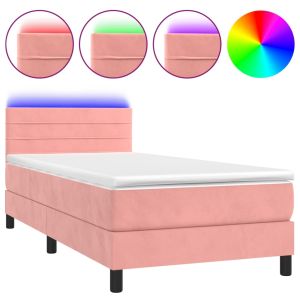 Boxspring met matras en LED fluweel roze 80x200 cm