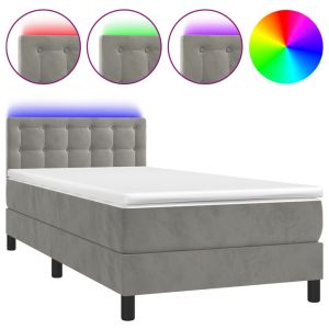 Boxspring met matras en LED fluweel lichtgrijs 90x200 cm
