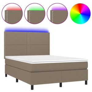 Boxspring met matras en LED stof taupe 140x200 cm