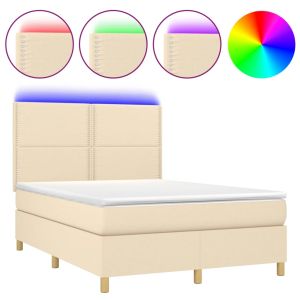 Boxspring met matras en LED stof crèmekleurig 140x200 cm