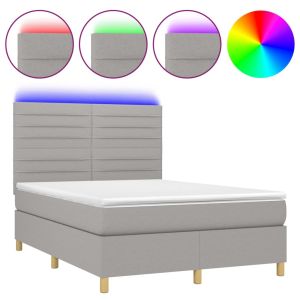 Boxspring met matras en LED stof lichtgrijs 140x190 cm