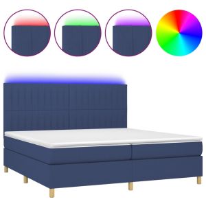 Boxspring met matras en LED stof blauw 200x200 cm