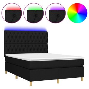 Boxspring met matras en LED stof zwart 140x190 cm