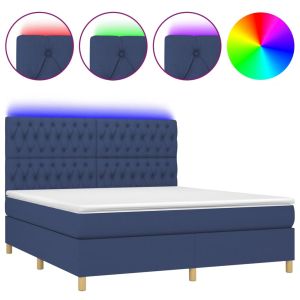 Boxspring met matras en LED stof blauw 180x200 cm