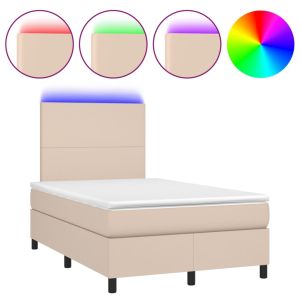 Boxspring met matras en LED kunstleer cappuccinokleur 120x200cm