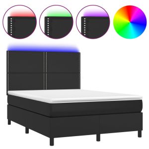 Boxspring met matras en LED kunstleer zwart 140x190 cm