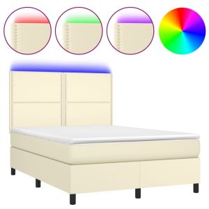 Boxspring met matras en LED kunstleer crèmekleurig 140x200 cm