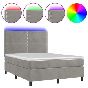 Boxspring met matras en LED fluweel lichtgrijs 140x190 cm