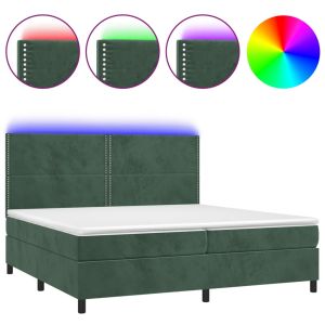 Boxspring met matras en LED fluweel donkergroen 200x200 cm