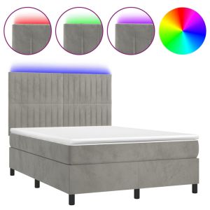 Boxspring met matras en LED fluweel lichtgrijs 140x200 cm