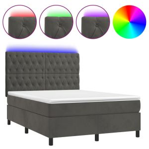 Boxspring met matras en LED fluweel donkergrijs 140x190 cm