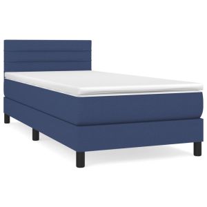 Boxspring met matras stof blauw 90x190 cm