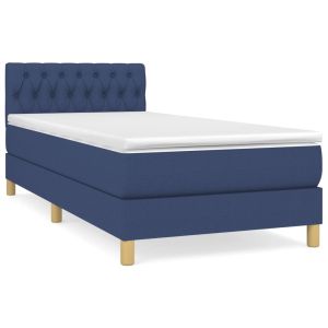 Boxspring met matras stof blauw 90x200 cm