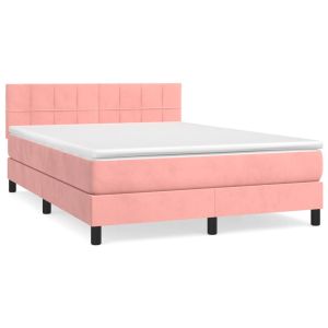 Boxspring met matras fluweel roze 140x190 cm