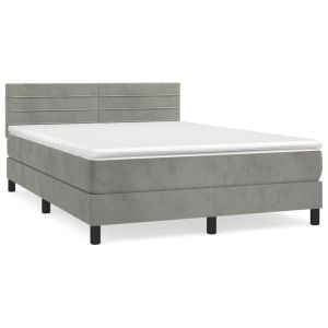 Boxspring met matras fluweel lichtgrijs 140x190 cm