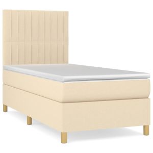 Boxspring met matras stof crèmekleurig 90x190 cm