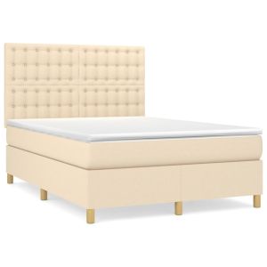 Boxspring met matras stof crèmekleurig 140x190 cm
