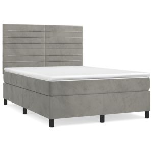 Boxspring met matras fluweel lichtgrijs 140x190 cm