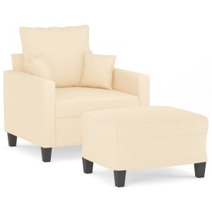 Fauteuil met voetenbank 60 cm stof crèmekleurig