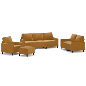 4-delige Loungeset met kussens fluweel bruin