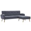 Bank L-vormig 186x136x79 cm stoffen bekleding lichtgrijs
