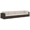 4-delige Loungeset met kussens poly rattan bruin