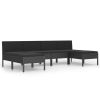 6-delige Loungeset met kussens poly rattan zwart